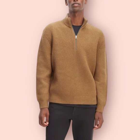 EVERLANE The Felted Merino Half Zip Sweater in Dark Camel